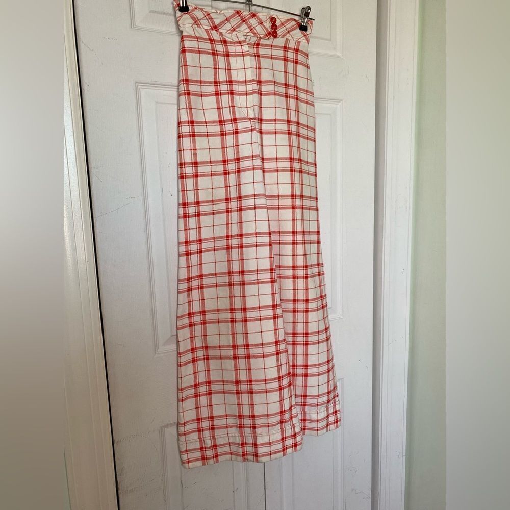 1970s Checkered White & Red Bell Bottom Pants